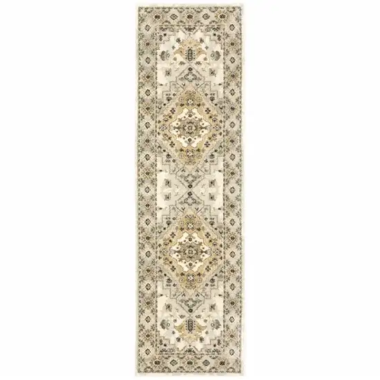 Beige Grey Tan And Brown Oriental Power Loom Stain Resistant Runner Rug Photo 1