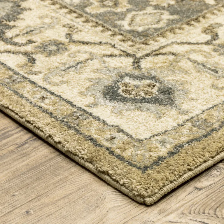 Beige Grey Tan And Charcoal Oriental Power Loom Stain Resistant Area Rug Photo 4