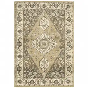 Photo of Beige Grey Tan And Charcoal Oriental Power Loom Stain Resistant Area Rug