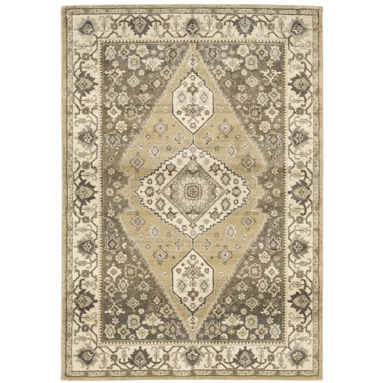 Beige Grey Tan And Charcoal Oriental Power Loom Stain Resistant Area Rug Photo 1