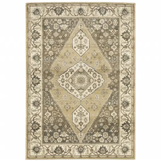 Beige Grey Tan And Charcoal Oriental Power Loom Stain Resistant Area Rug Photo 1