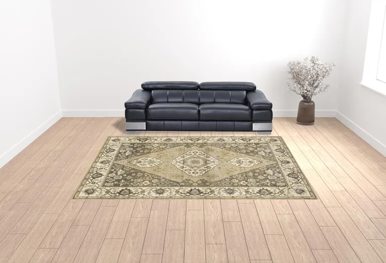 Beige Grey Tan And Charcoal Oriental Power Loom Stain Resistant Area Rug Photo 2