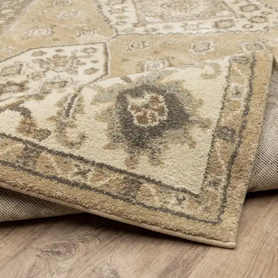 Beige Grey Tan And Charcoal Oriental Power Loom Stain Resistant Area Rug Photo 8