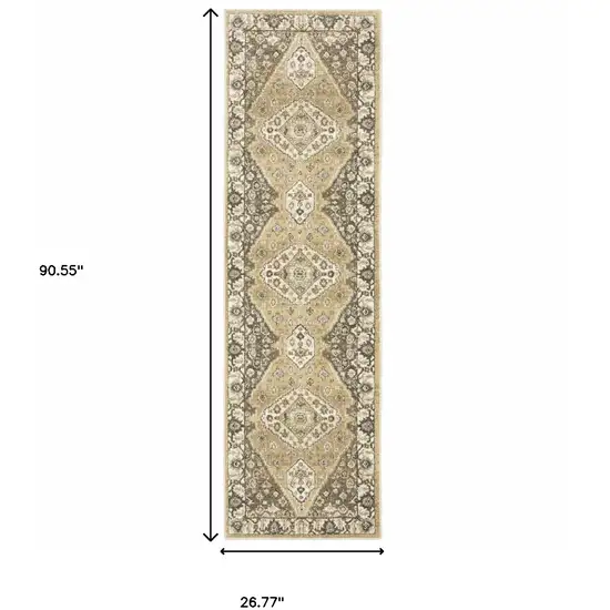 Beige Grey Tan And Charcoal Oriental Power Loom Stain Resistant Runner Rug Photo 10