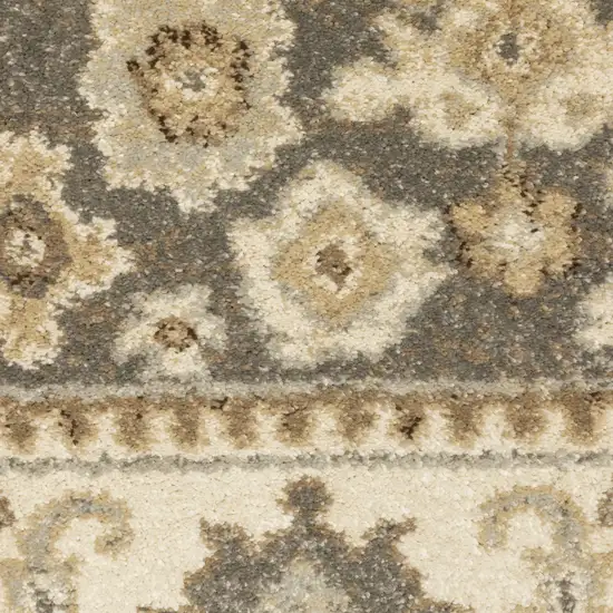 Beige Grey Tan And Charcoal Oriental Power Loom Stain Resistant Runner Rug Photo 9