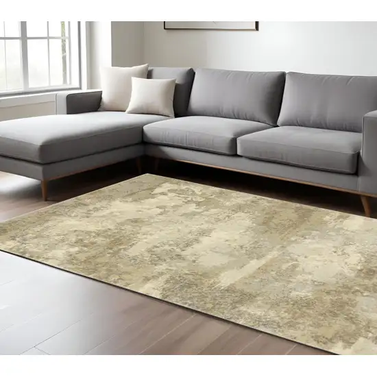 Beige and Gold Abstract Power Loom Area Rug Photo 1