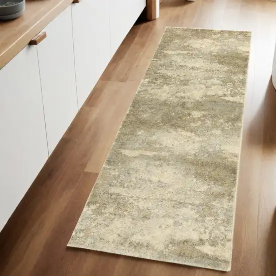 8' Beige and Gold Abstract Power Loom Runner Rug Photo 1