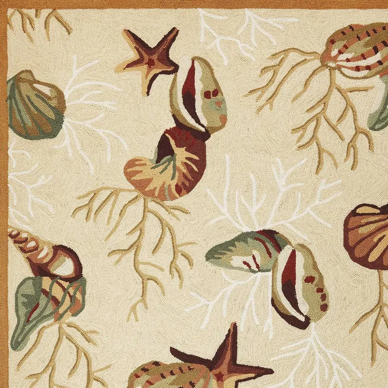 Beige Hand Hooked Sea Shells Indoor Accent Rug Photo 3