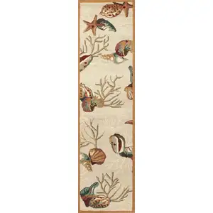 Photo of Beige Hand Hooked Sea Shells Indoor Runner Rug