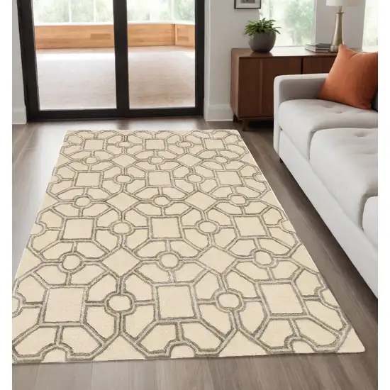 Beige Hand Tufted Geometric Indoor Area Rug Photo 1