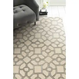 Photo of Beige Hand Tufted Geometric Indoor Area Rug