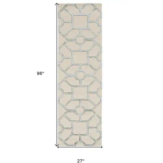 Beige Hand Tufted Geometric Indoor Runner Rug Photo 7