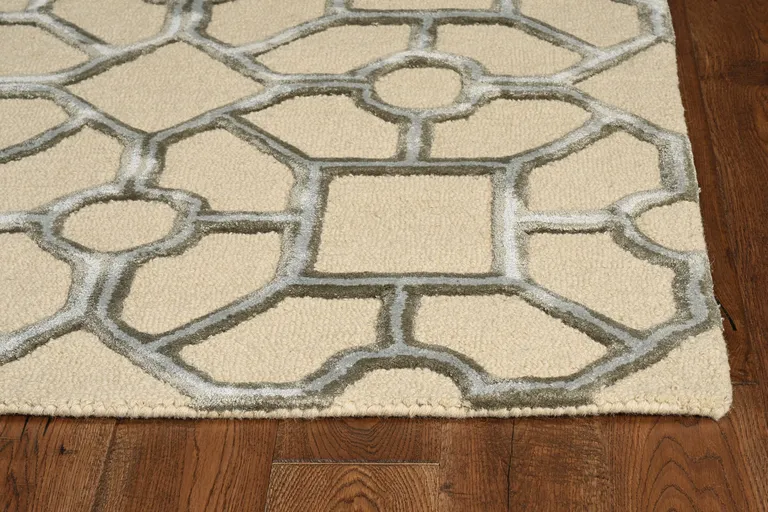 Beige Hand Tufted Geometric Indoor Runner Rug Photo 4