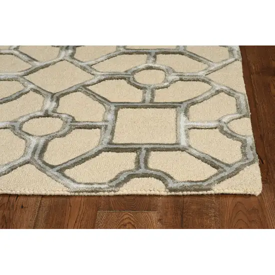 Beige Hand Tufted Geometric Indoor Runner Rug Photo 4