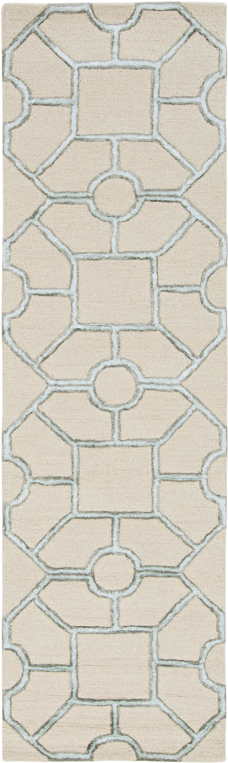 Beige Hand Tufted Geometric Indoor Runner Rug Photo 2