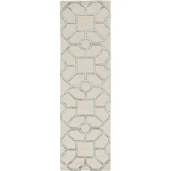 Beige Hand Tufted Geometric Indoor Runner Rug Photo 2