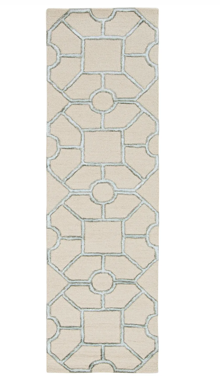 Beige Hand Tufted Geometric Indoor Runner Rug Photo 1