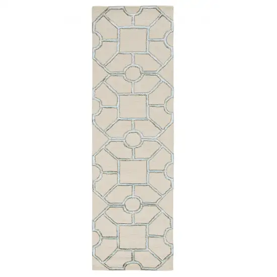 Beige Hand Tufted Geometric Indoor Runner Rug Photo 1