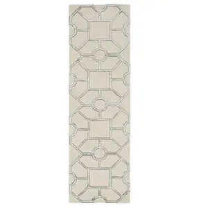 Photo of Beige Hand Tufted Geometric Indoor Runner Rug