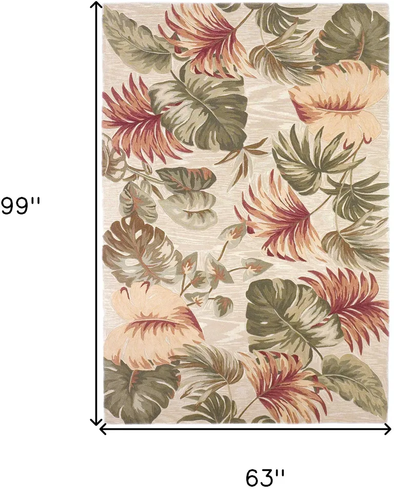 Beige Hand Tufted Tropical Leaves Indoor Area Rug Photo 4