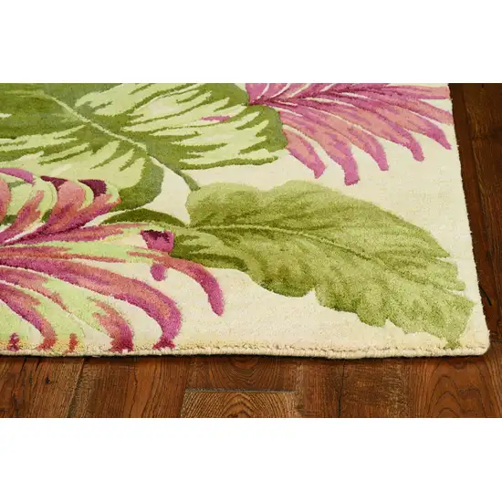 Beige Hand Tufted Tropical Leaves Indoor Area Rug Photo 2