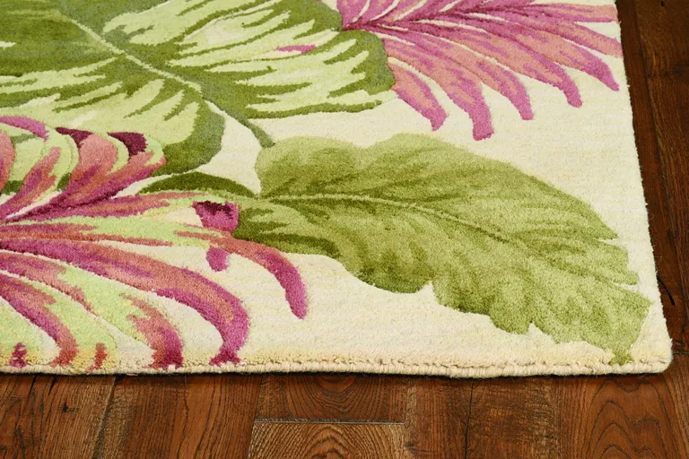 Beige Hand Tufted Tropical Leaves Indoor Area Rug Photo 2