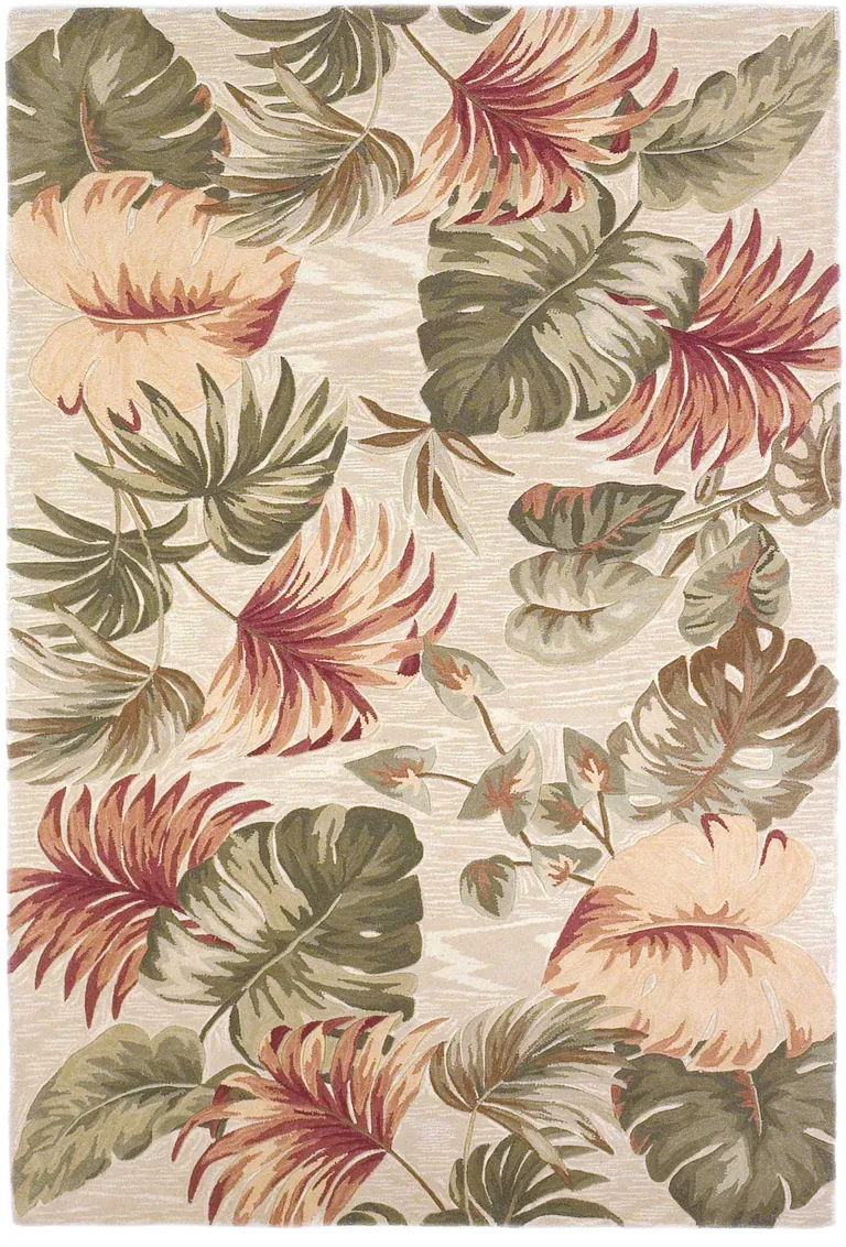 Beige Hand Tufted Tropical Leaves Indoor Area Rug Photo 3