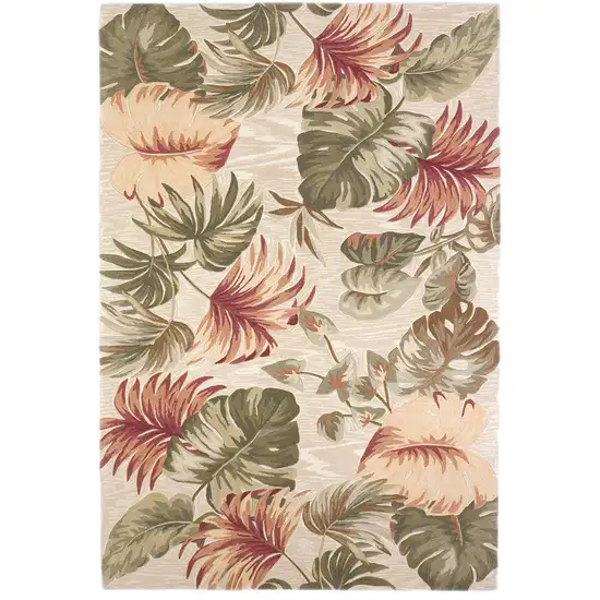 Beige Hand Tufted Tropical Leaves Indoor Area Rug Photo 3