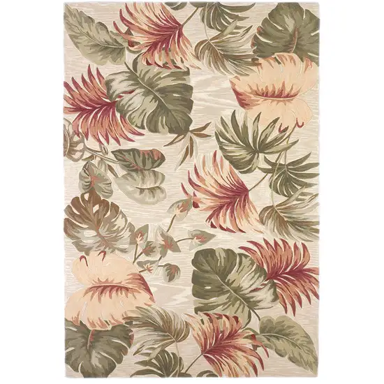 Beige Hand Tufted Tropical Leaves Indoor Area Rug Photo 1