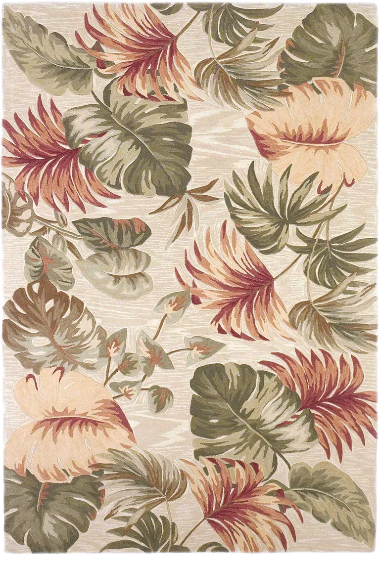 Beige Hand Tufted Tropical Leaves Indoor Area Rug Photo 1