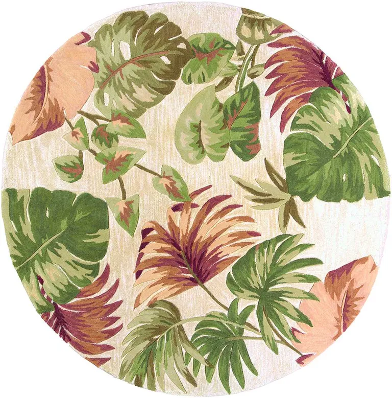 Beige Hand Tufted Tropical Plant Round Indoor Area Rug Photo 1