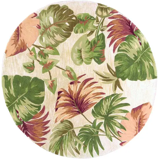 Beige Hand Tufted Tropical Plant Round Indoor Area Rug Photo 1