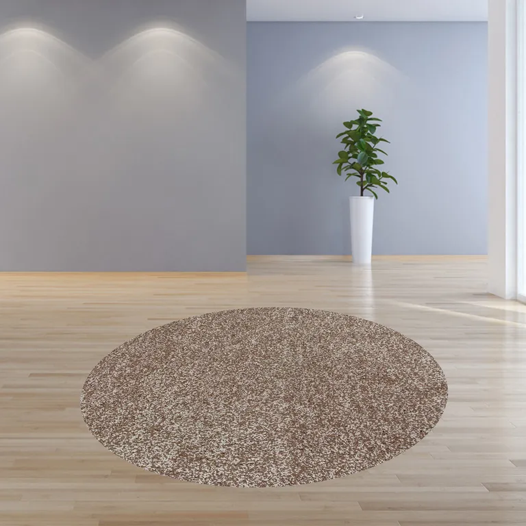 Beige Heather Round Indoor Shag Rug Photo 3