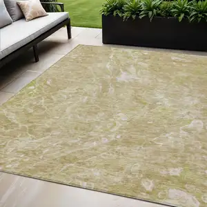 Photo of Beige Ivory And Artichoke Green Abstract Washable Indoor Outdoor Area Rug