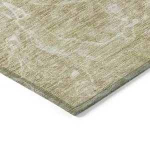 Photo of Beige Ivory And Artichoke Green Abstract Washable Indoor Outdoor Area Rug