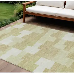 Photo of Beige Ivory And Brown Geometric Washable Indoor Outdoor Area Rug