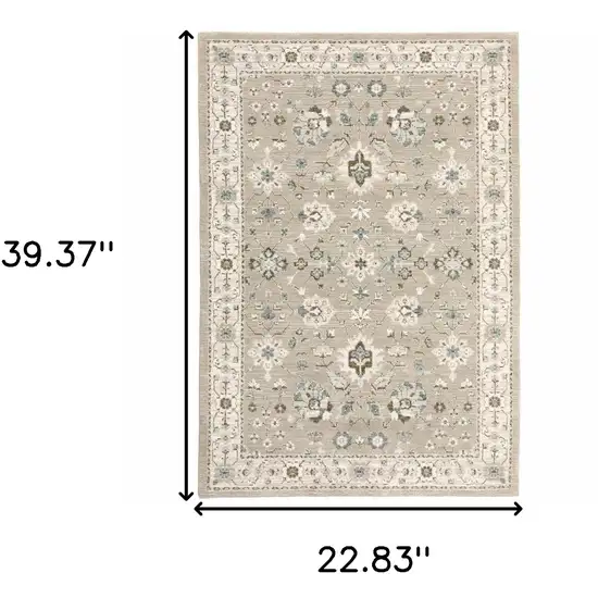 Beige Ivory Blue Green And Purple Oriental Power Loom Stain Resistant Area Rug Photo 7