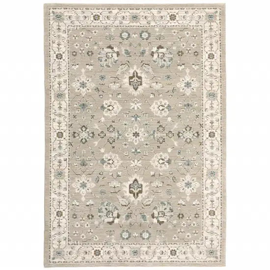 Beige Ivory Blue Green And Purple Oriental Power Loom Stain Resistant Area Rug Photo 1