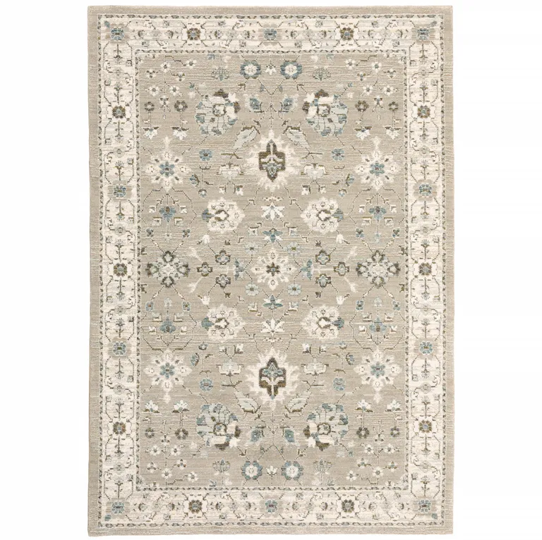 Beige Ivory Blue Green And Purple Oriental Power Loom Stain Resistant Area Rug Photo 1