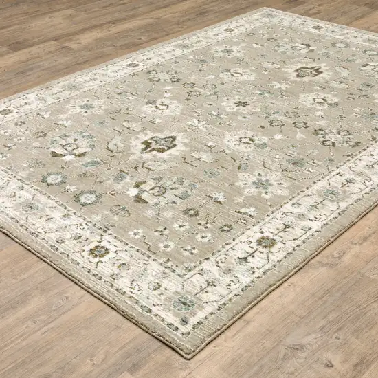 Beige Ivory Blue Green And Purple Oriental Power Loom Stain Resistant Area Rug Photo 6