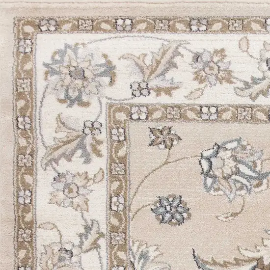 Beige Ivory Bordered Floral Indoor Area Rug Photo 2