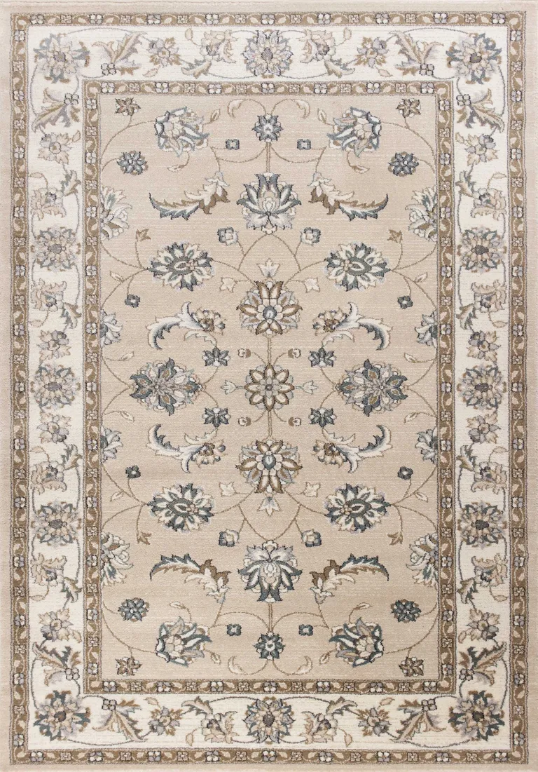 Beige Ivory Bordered Floral Indoor Area Rug Photo 1