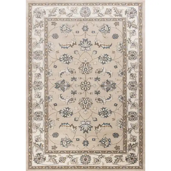 Beige Ivory Bordered Floral Indoor Area Rug Photo 1