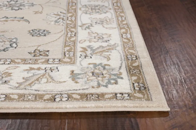 Beige Ivory Bordered Floral Indoor Area Rug Photo 4