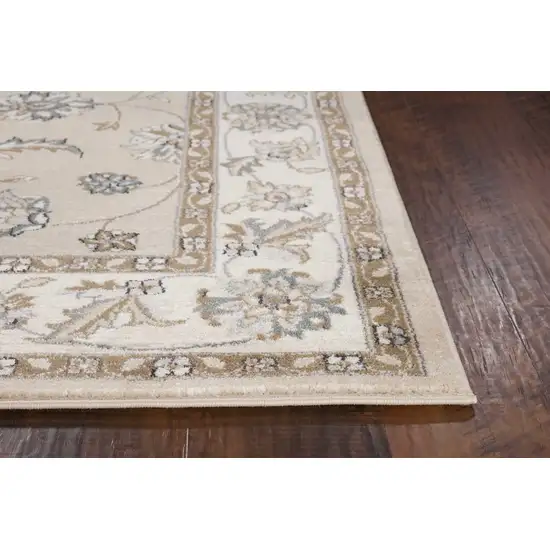 Beige Ivory Bordered Floral Indoor Area Rug Photo 4