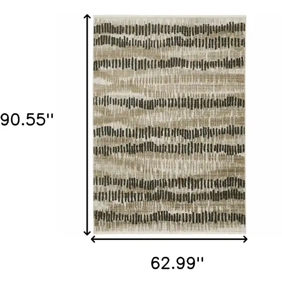 Beige Ivory Charcoal Brown Tan And Grey Abstract Power Loom Stain Resistant Area Rug With Fringe Photo 8