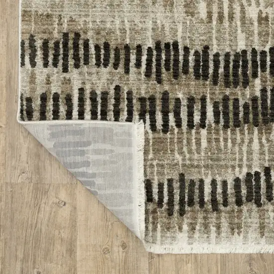 Beige Ivory Charcoal Brown Tan And Grey Abstract Power Loom Stain Resistant Area Rug With Fringe Photo 6