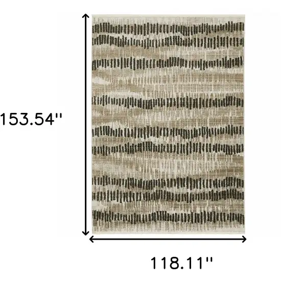 Beige Ivory Charcoal Brown Tan And Grey Abstract Power Loom Stain Resistant Area Rug With Fringe Photo 8