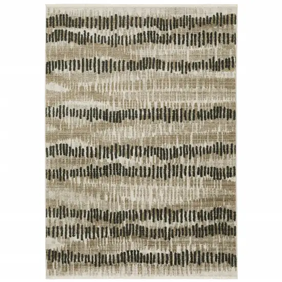 Beige Ivory Charcoal Brown Tan And Grey Abstract Power Loom Stain Resistant Area Rug With Fringe Photo 2