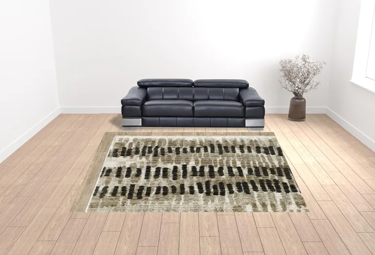 Beige Ivory Charcoal Brown Tan And Grey Abstract Power Loom Stain Resistant Area Rug With Fringe Photo 3